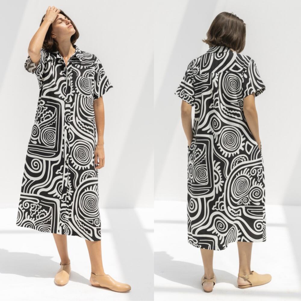 Mara Hoffman Abbie kaftan Size XS Linen Blend Shirt dress Lagenlook coastal chic